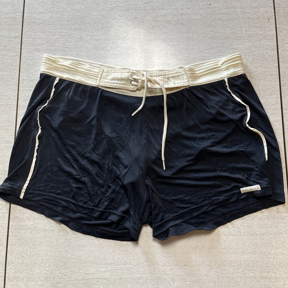 Sauvage California Board Shorts Mens M Black White Lined Surf Surfing Drawstring